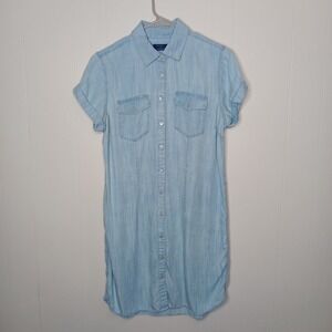 Untuckit Tarry Shirt Dress 6 Blue Denim Button Front Coastal Resort Vacation